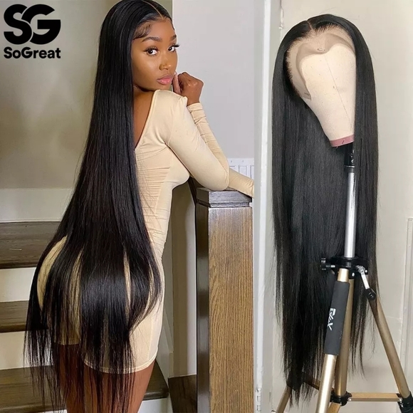 30 36" Inch Bone Straight Human Hair Lace Front Wi - Picture 1 of 6